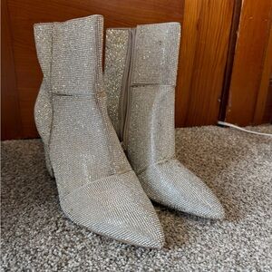 Madden Girl Silver Rhinestone Pointed Toe Ankle Boots